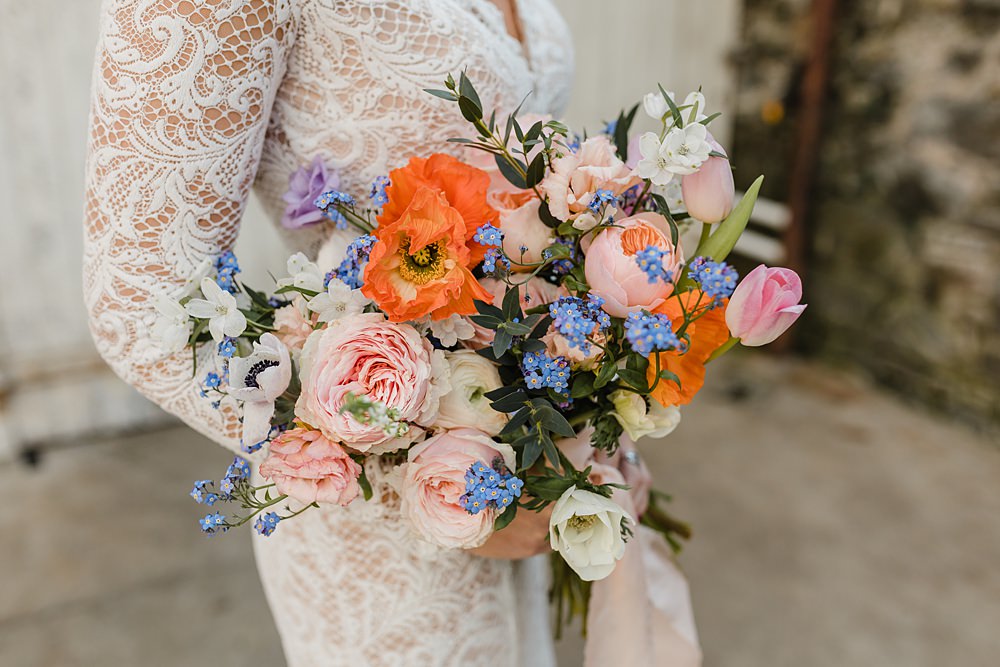 Bouquet Flowers Bride Orange Peach Modern Lilac Wedding Ideas Michelle Huggleston Photography