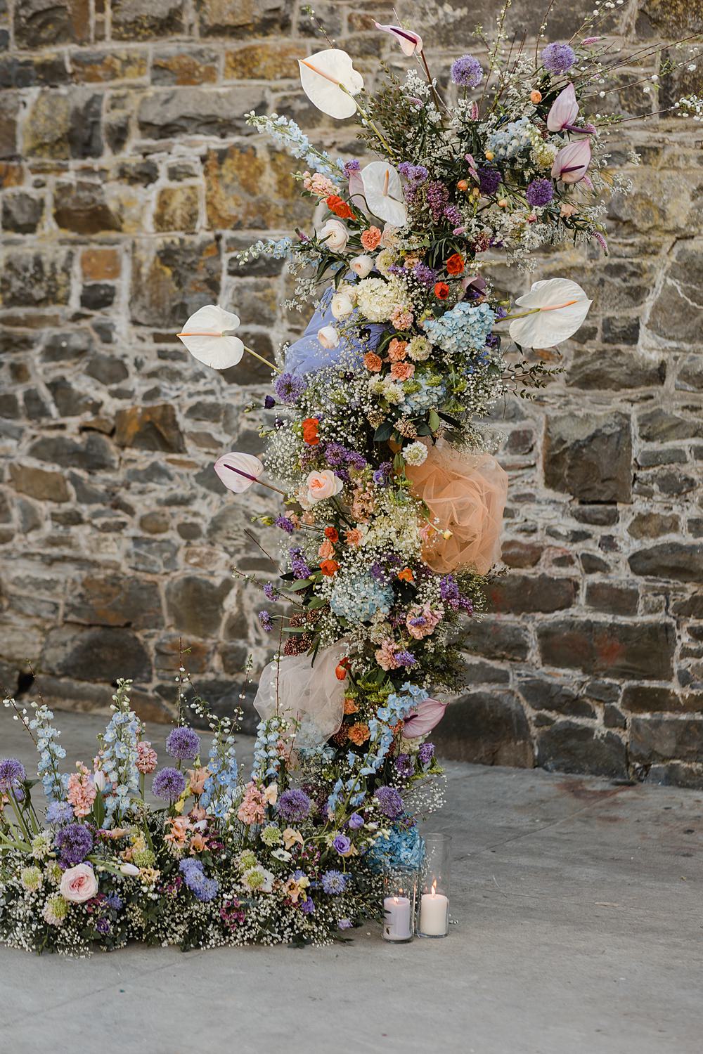Flower Pillars Arch Backdrop Peach Modern Lilac Wedding Ideas Michelle Huggleston Photography