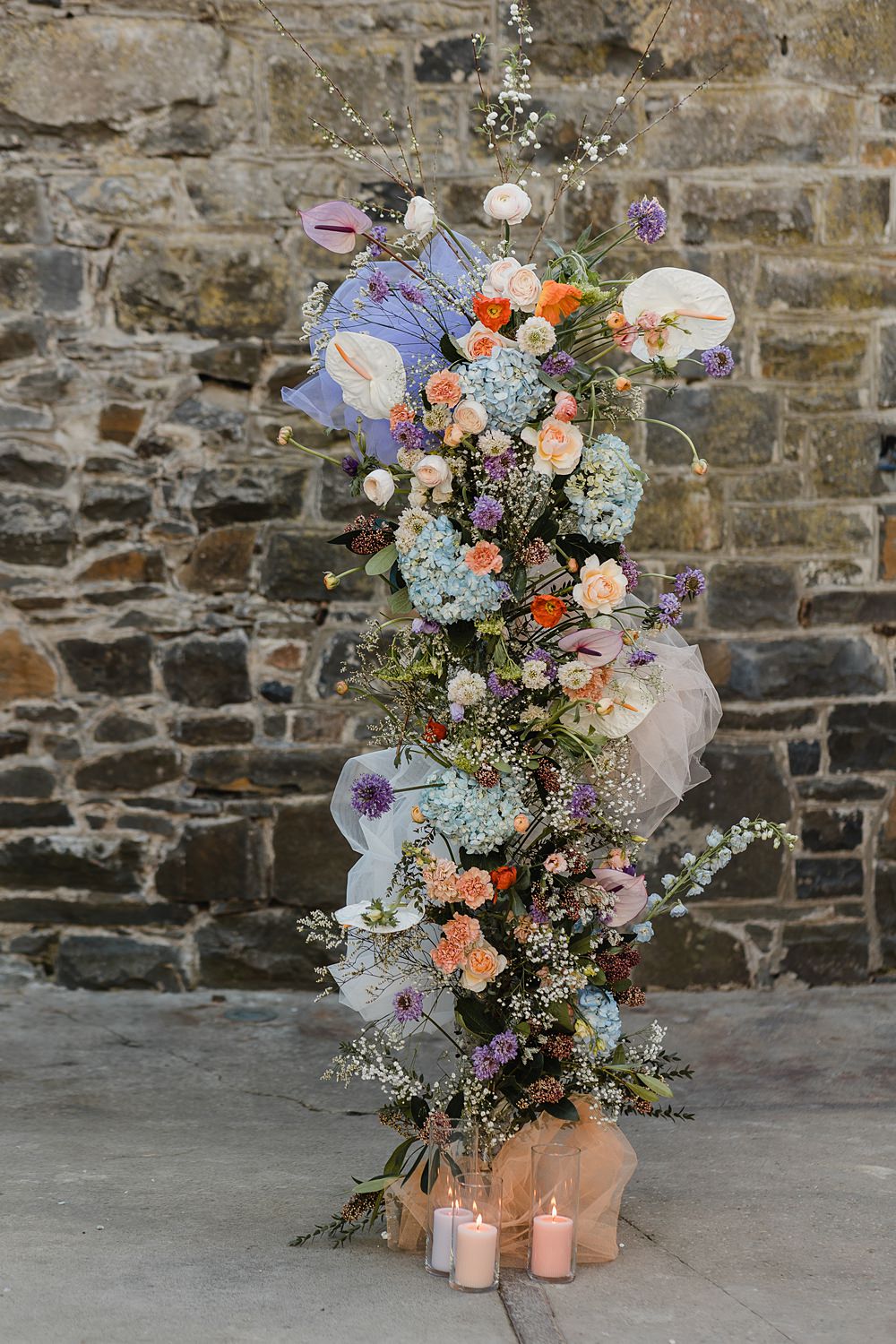 Flower Pillars Arch Backdrop Peach Modern Lilac Wedding Ideas Michelle Huggleston Photography