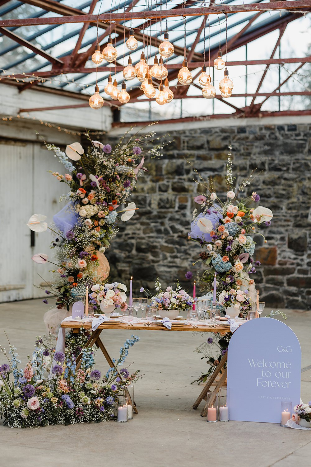 Table Decor Cream Peach Linen Candle Flowers Modern Lilac Wedding Ideas Michelle Huggleston Photography