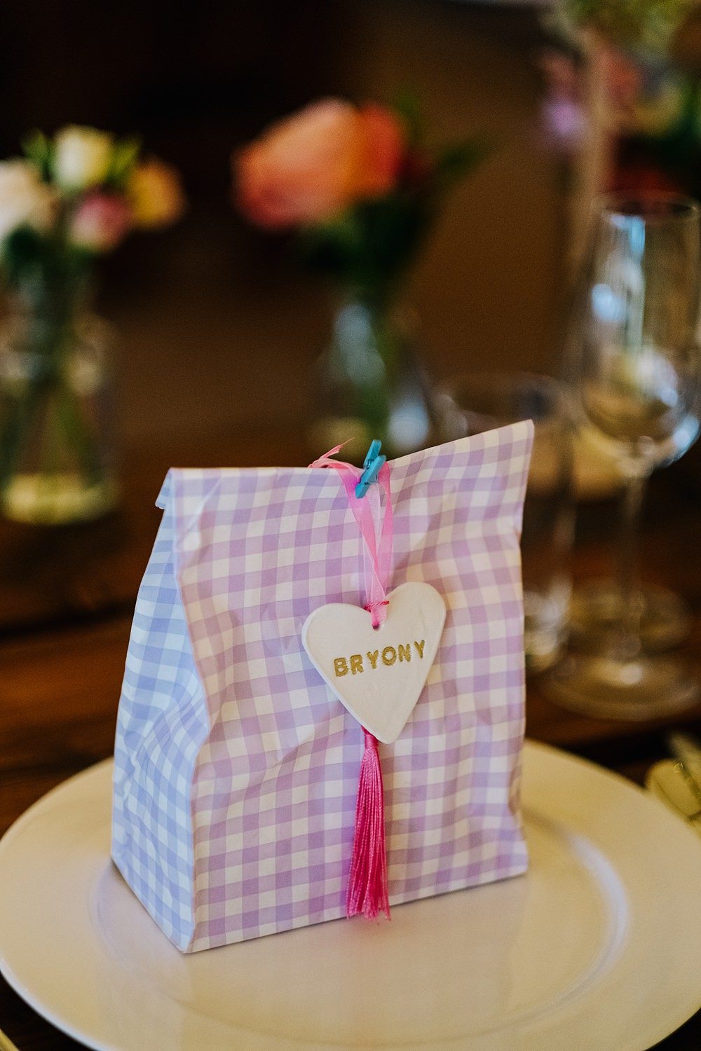 Gingham Paper Bag Favour Outdoor Hertfordshire Wedding Kristian Leven Photography