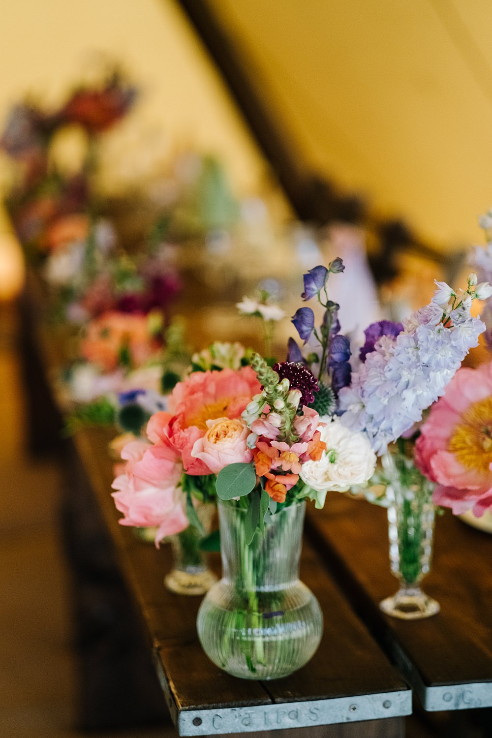 Bud Vase Flowers Colourful Centrepiece Outdoor Hertfordshire Wedding Kristian Leven Photography