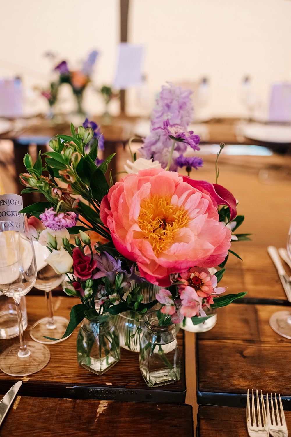 Bud Vase Flowers Colourful Centrepiece Outdoor Hertfordshire Wedding Kristian Leven Photography