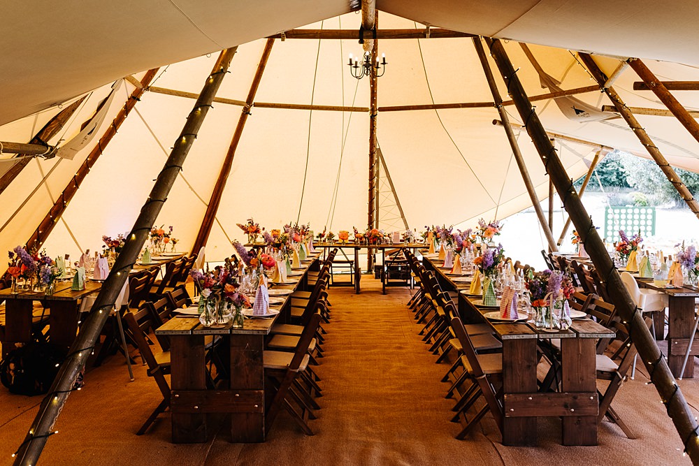 Tipi Reception Long Table Decor Outdoor Hertfordshire Wedding Kristian Leven Photography