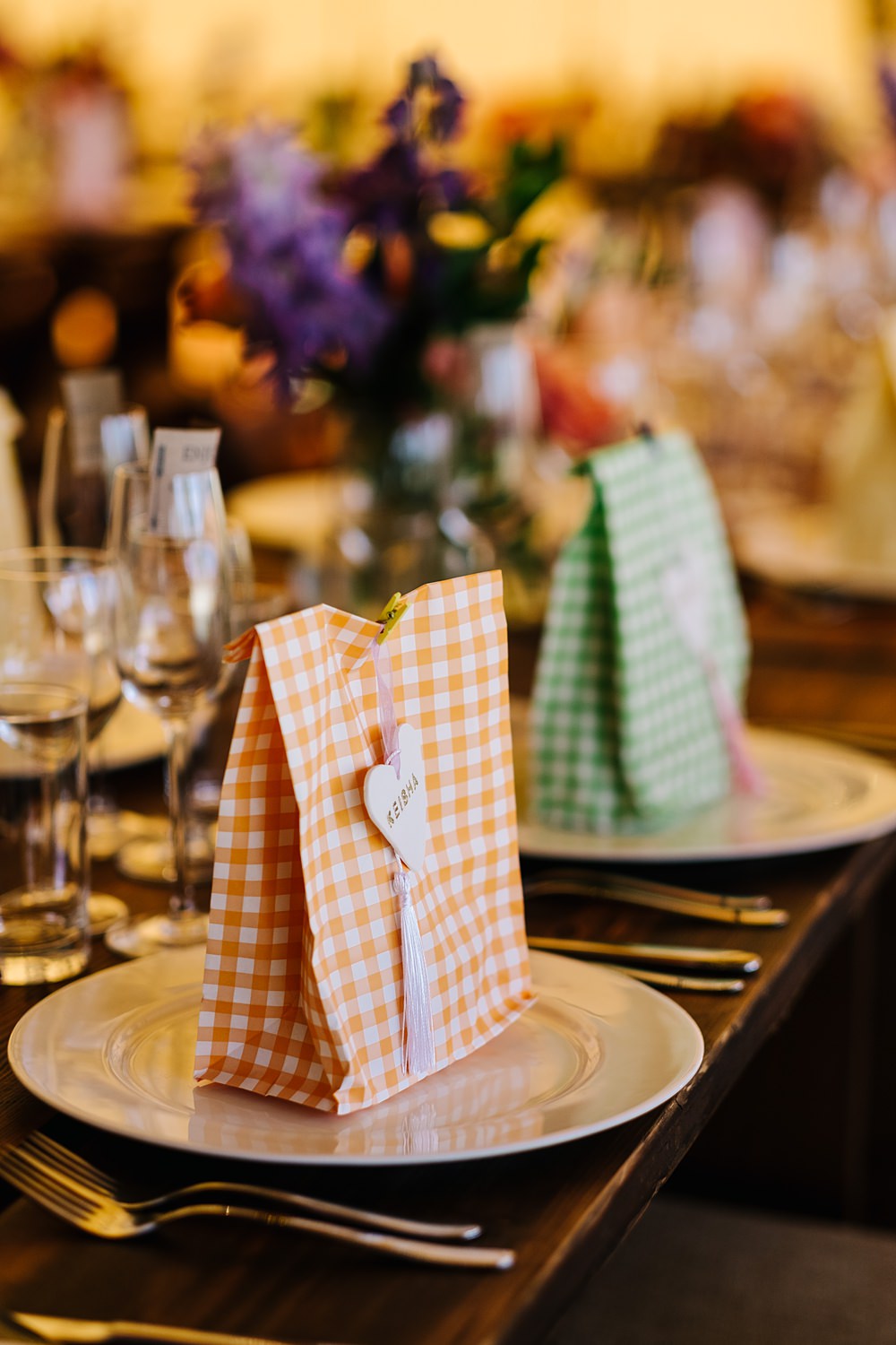 Gingham Paper Bag Favour Outdoor Hertfordshire Wedding Kristian Leven Photography