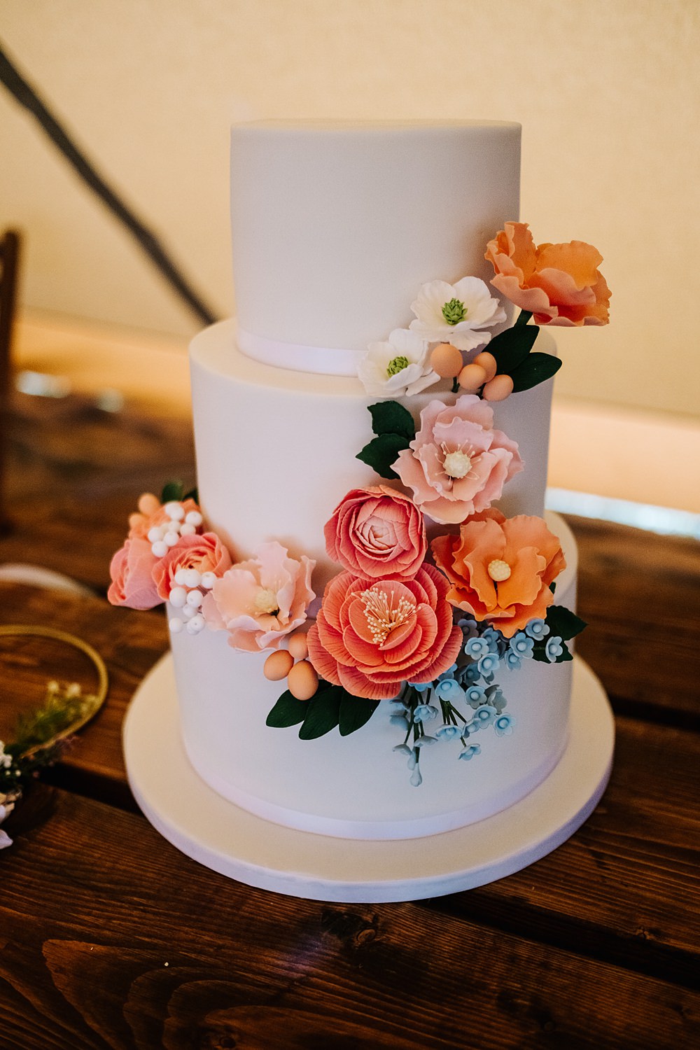 3 Tier White Flower Cake Outdoor Hertfordshire Wedding Kristian Leven Photography