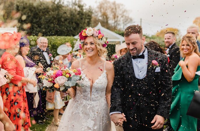 Confetti Throw Oxwich Bay Hotel Wedding Michelle Huggleston Photography