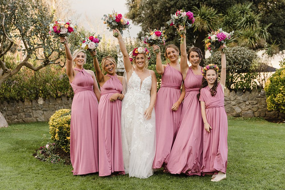 Pink Bridesmaid Dresses Oxwich Bay Hotel Wedding Michelle Huggleston Photography