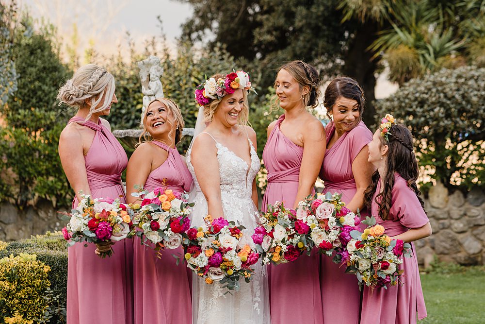 Pink Bridesmaid Dresses Oxwich Bay Hotel Wedding Michelle Huggleston Photography
