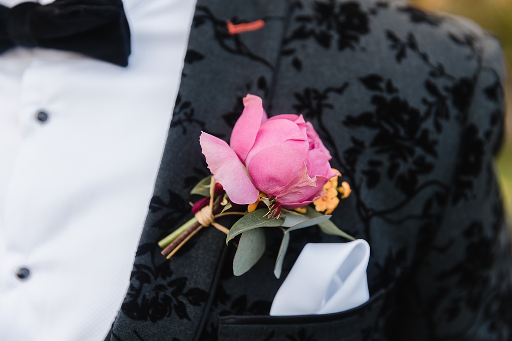 Pink Rose Buttonhole Flower Groom Oxwich Bay Hotel Wedding Michelle Huggleston Photography
