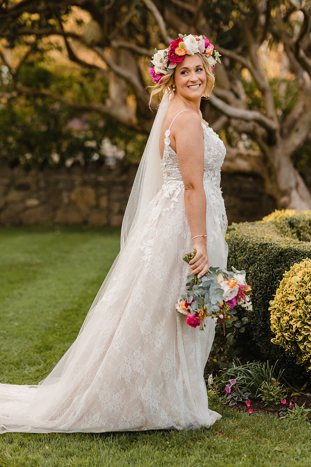 Lace Strappy Dress Gown Veil Oxwich Bay Hotel Wedding Michelle Huggleston Photography
