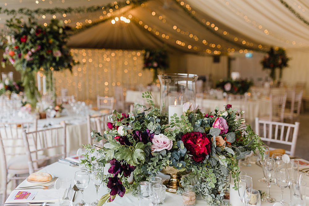 Urn Flowers Centrepiece Table Greenery Round Oxwich Bay Hotel Wedding Michelle Huggleston Photography