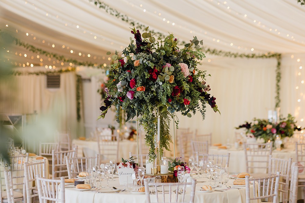 Urn Flowers Centrepiece Table Greenery Round Oxwich Bay Hotel Wedding Michelle Huggleston Photography