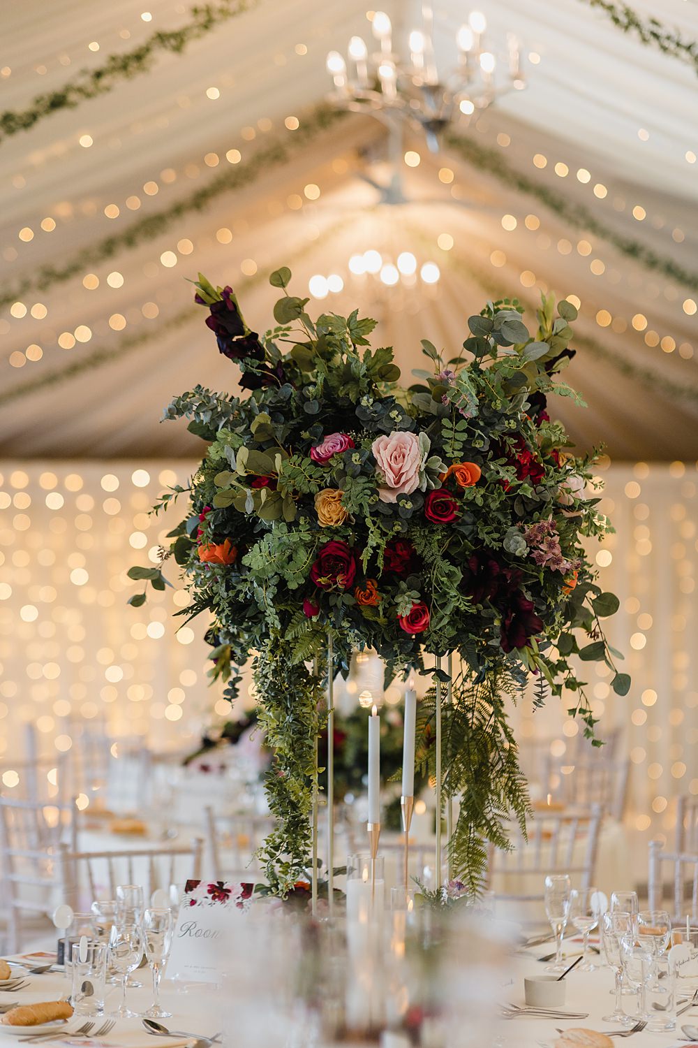 Urn Flowers Centrepiece Table Greenery Round Oxwich Bay Hotel Wedding Michelle Huggleston Photography