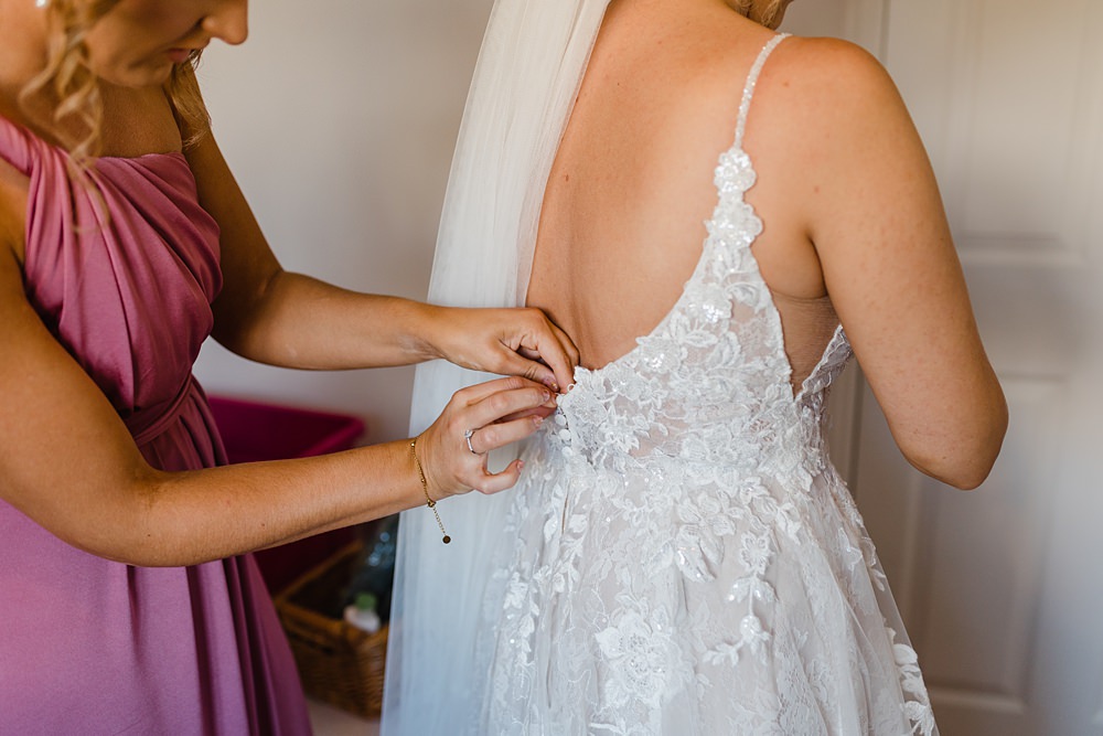 Lace Strappy Dress Gown Veil Oxwich Bay Hotel Wedding Michelle Huggleston Photography