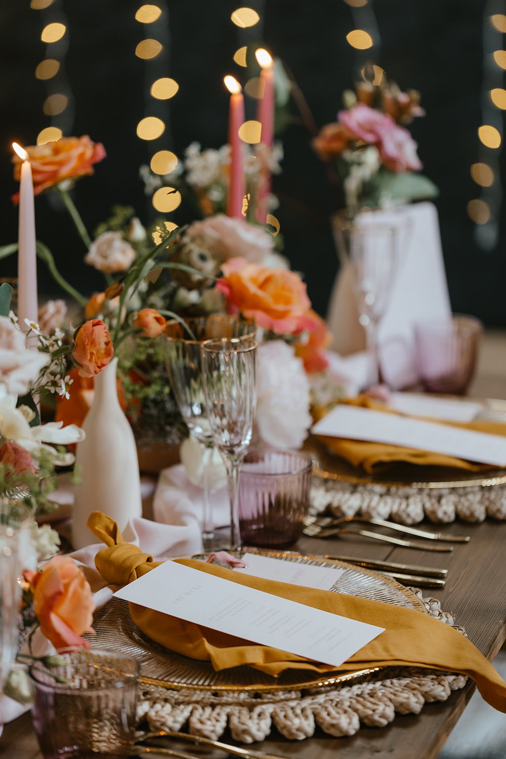 Flower Rose Centrepiece Runner Decor Candles Pink Orange Wedding Ideas Bethany Smith Photography