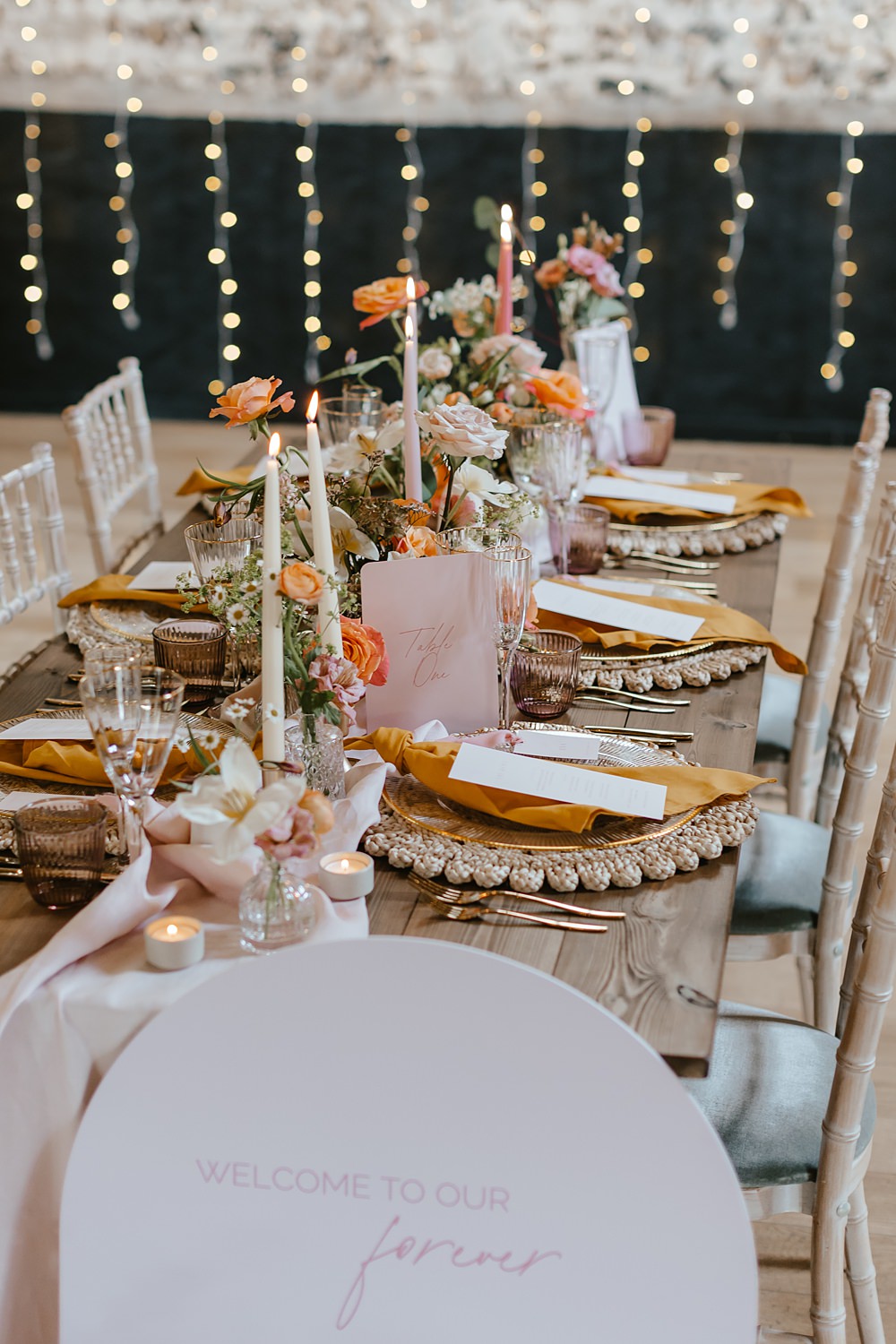 Flower Rose Centrepiece Runner Decor Candles Pink Orange Wedding Ideas Bethany Smith Photography