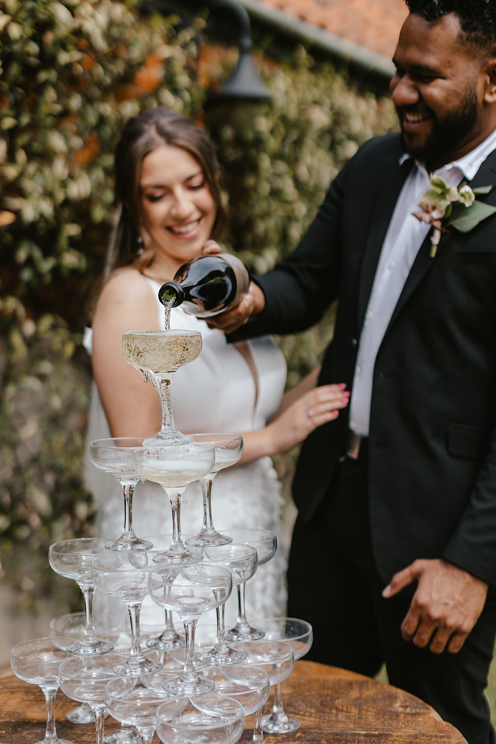 Champagne Tower Drinks Pink Orange Wedding Ideas Bethany Smith Photography