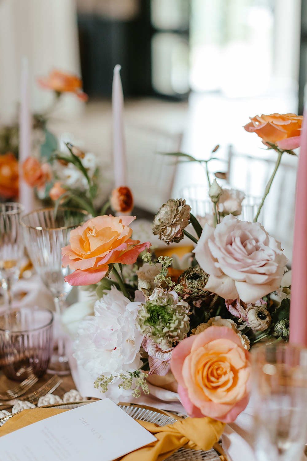Flower Rose Centrepiece Runner Decor Candles Pink Orange Wedding Ideas Bethany Smith Photography