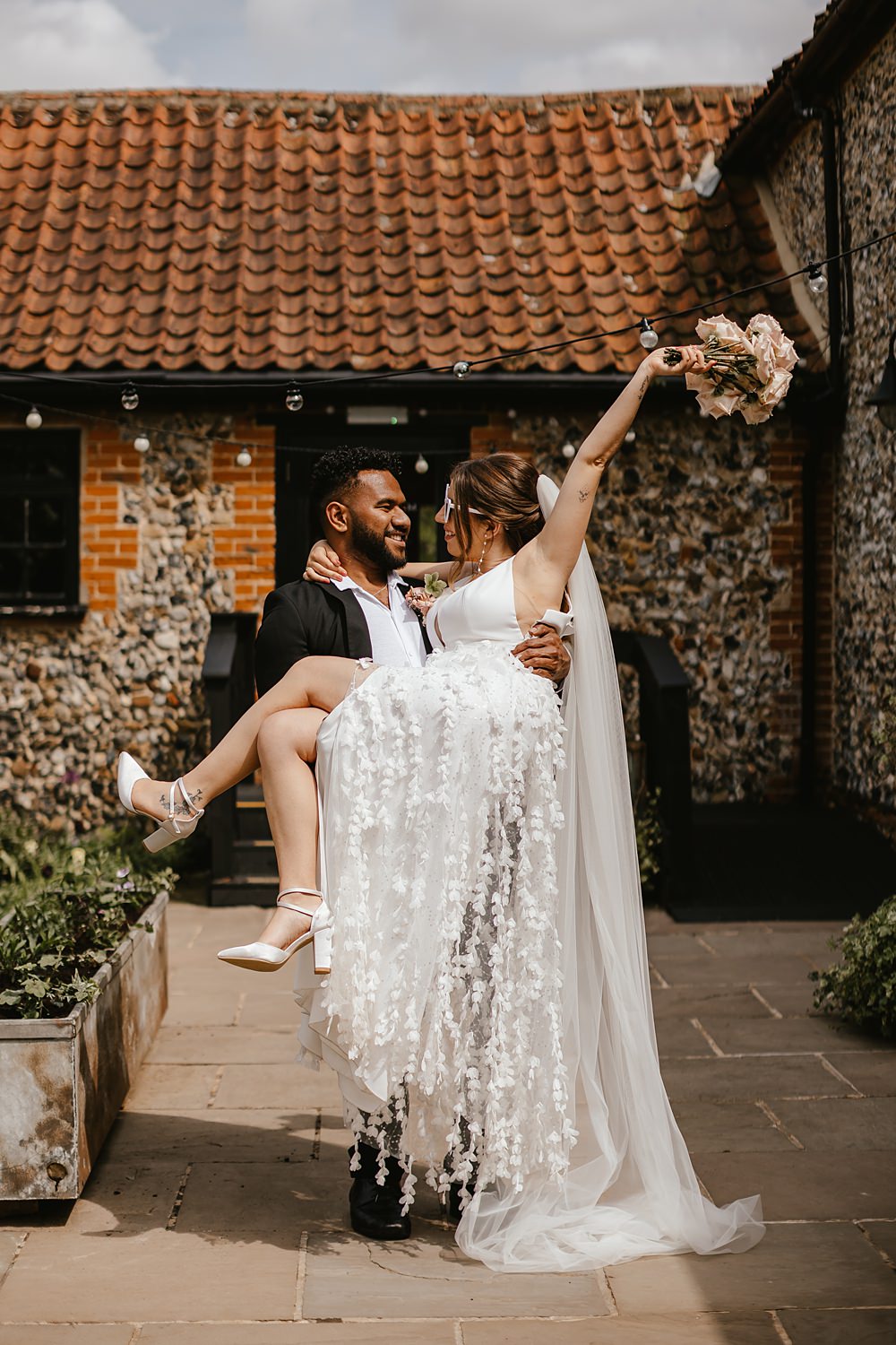3D Appliqué Gown Dress Bride Shoes Sunglasses Pink Orange Wedding Ideas Bethany Smith Photography
