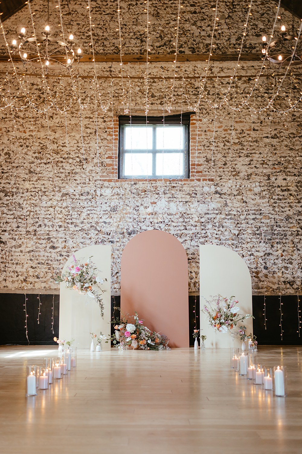 Curve Ceremony Backdrop Flowers Aisle Candles Pink Orange Wedding Ideas Bethany Smith Photography