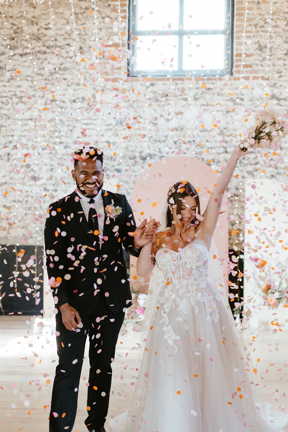 Confetti Throw Pink Orange Wedding Ideas Bethany Smith Photography