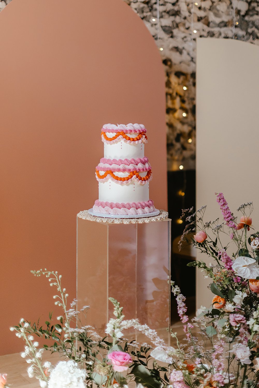 Vintage Lambeth Iced Cake Table Stand Pink Orange Wedding Ideas Bethany Smith Photography