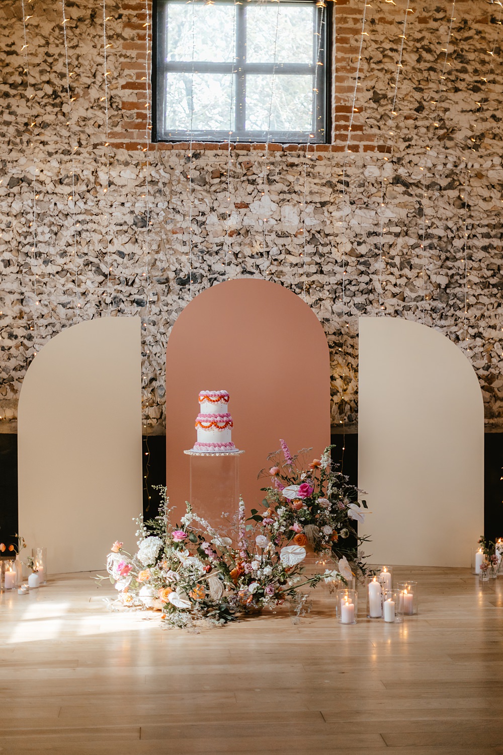 Cake Table Backdrop Pink Orange Wedding Ideas Bethany Smith Photography