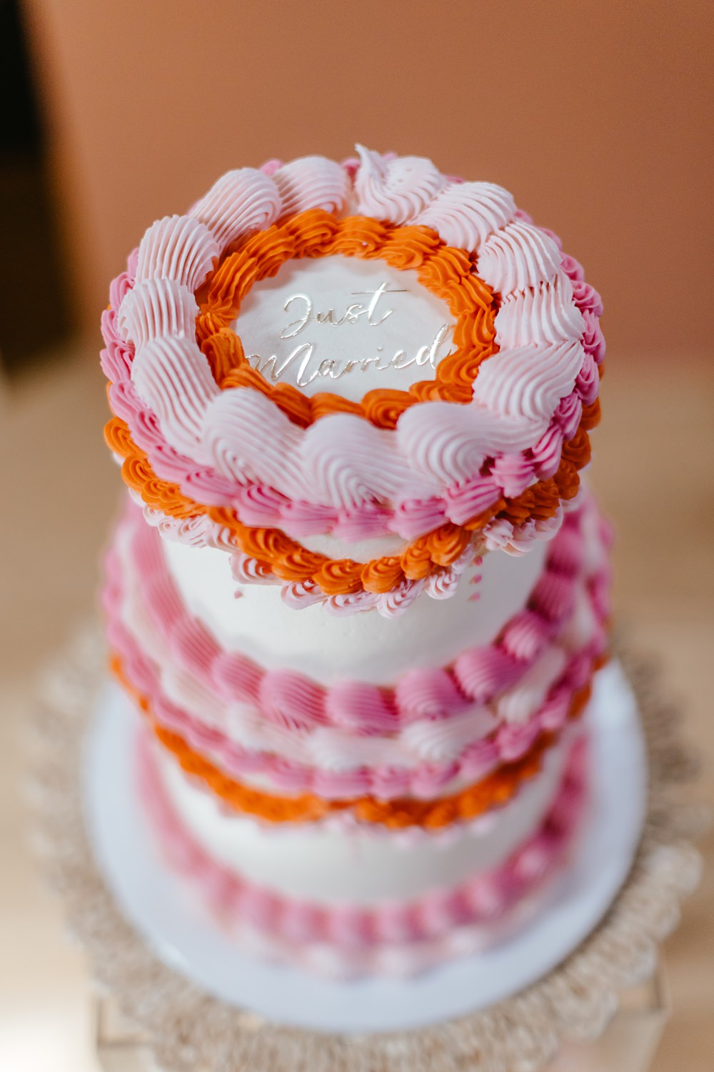 Vintage Lambeth Iced Cake Pink Orange Wedding Ideas Bethany Smith Photography