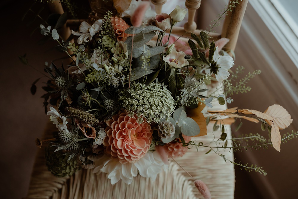 Rossie on the Earn Wedding Mint and Jasmine Bouquet Flowers Orange Dahlia Autumn