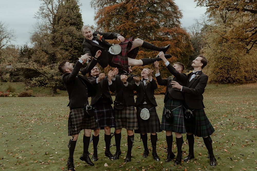 Groomsmen Kilts Rossie on the Earn Wedding Mint and Jasmine