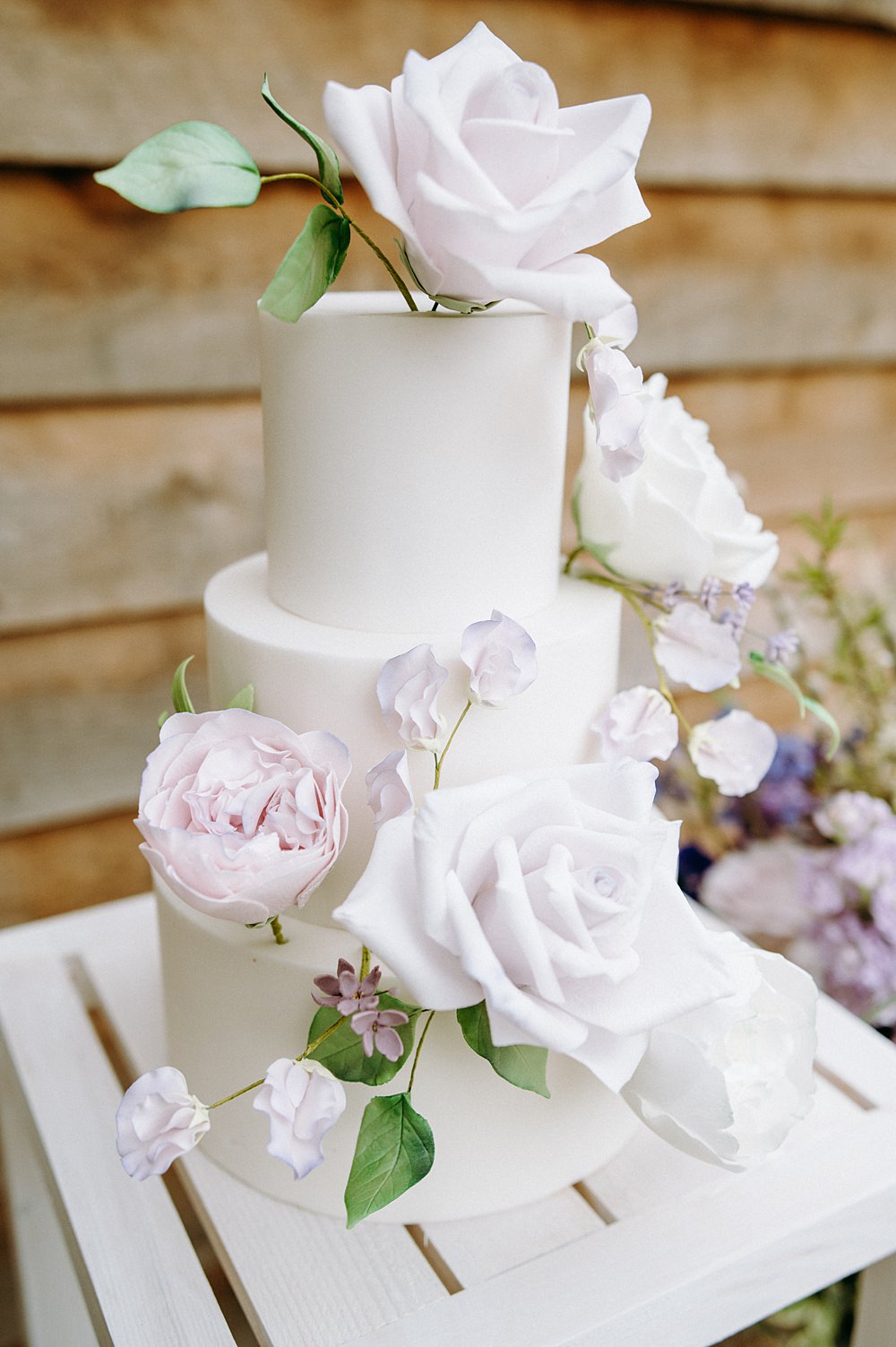 3 Tier White Cake Flowers Surrey Glasshouse Wedding Chloe Martin Photography