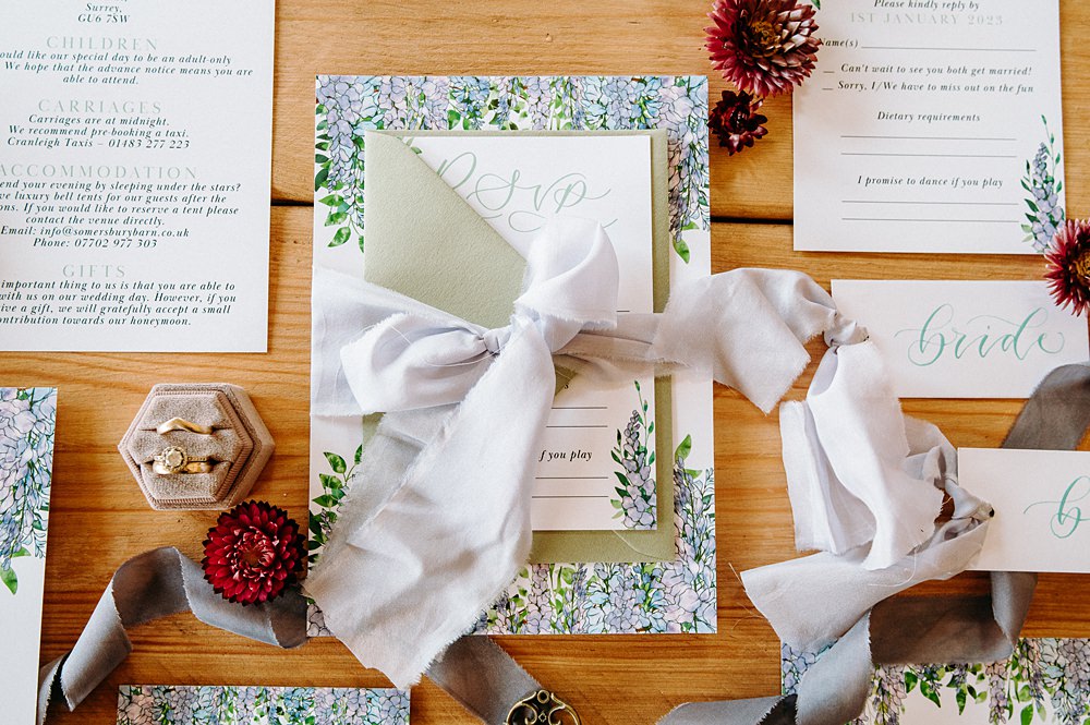 Flower Invitation Ribbon Surrey Glasshouse Wedding Chloe Martin Photography