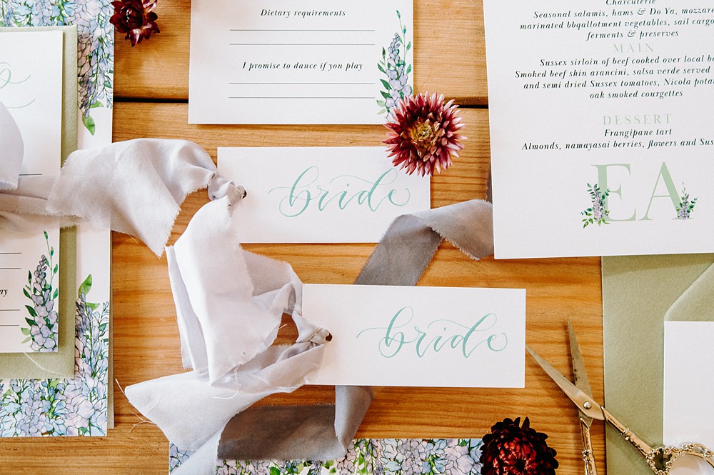 Bride Bride Place Name Card Surrey Glasshouse Wedding Chloe Martin Photography
