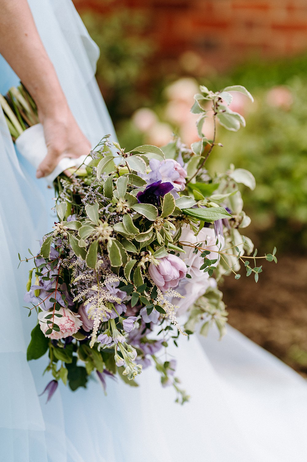 Bouquet Flowers Bridal Greenery Lilac Blue Surrey Glasshouse Wedding Chloe Martin Photography