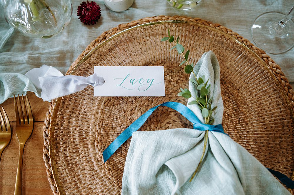 Place Setting Napkin Name Card Surrey Glasshouse Wedding Chloe Martin Photography