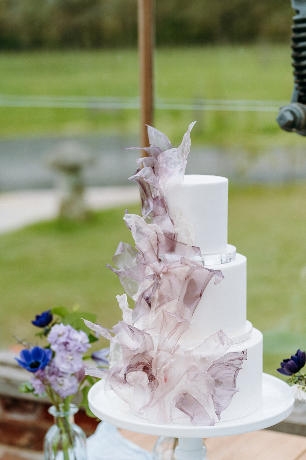 3 Tier White Cake Ruffle Surrey Glasshouse Wedding Chloe Martin Photography
