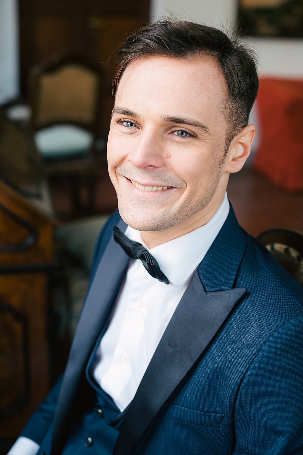 Groom Navy Suit Bow Tie Villa Orsi di Azzate Wedding Rossella Putino