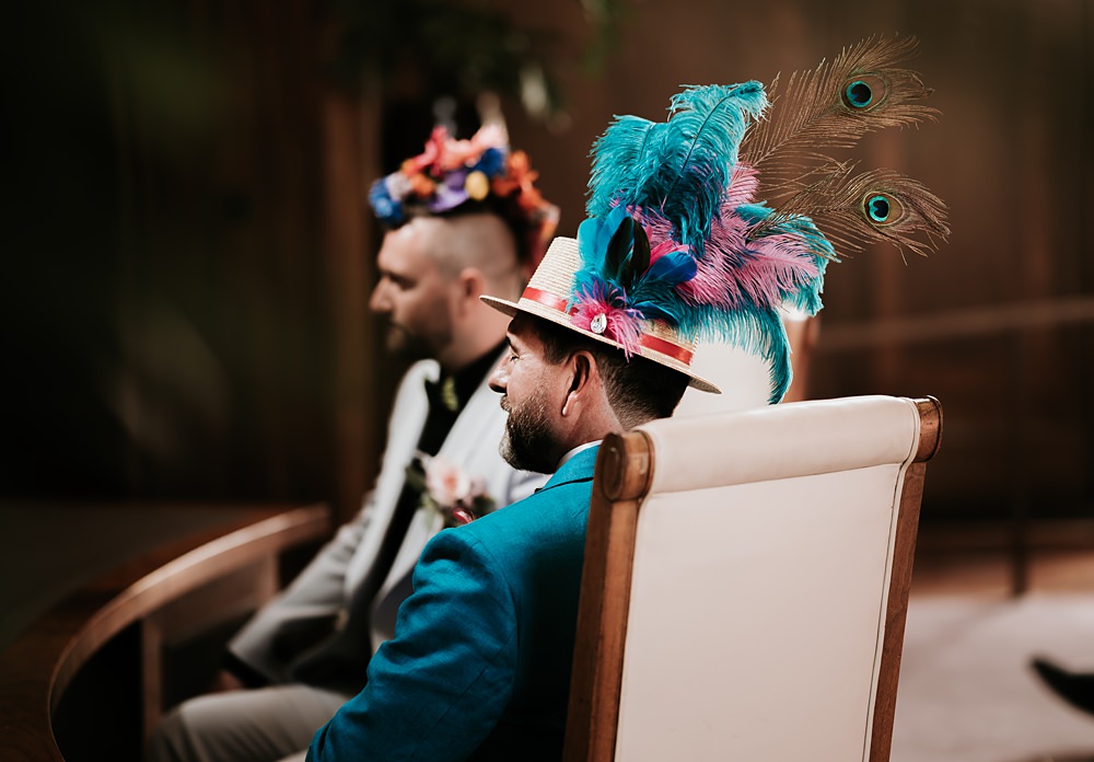 Groom Bow Tie Blue Suit Hat Flowers West Reservoir Centre Wedding Lauren Marchant Photography