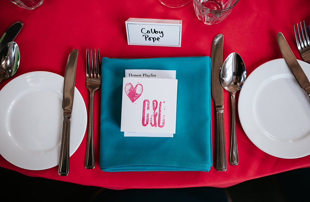 Place Setting Colourful Napkin West Reservoir Centre Wedding Lauren Marchant Photography