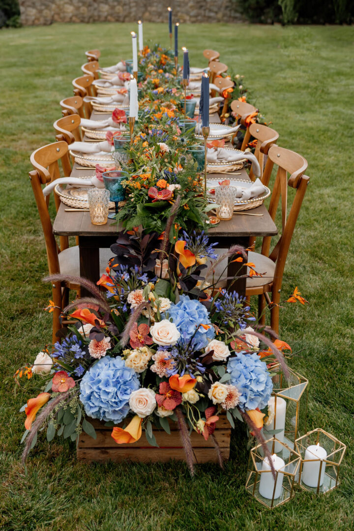 Autumn Orange Blue Wedding Table Styling Steph Kiely Photography