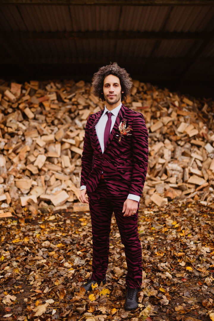 Autumn Wedding Suit Dark Red Print Maytree Photography