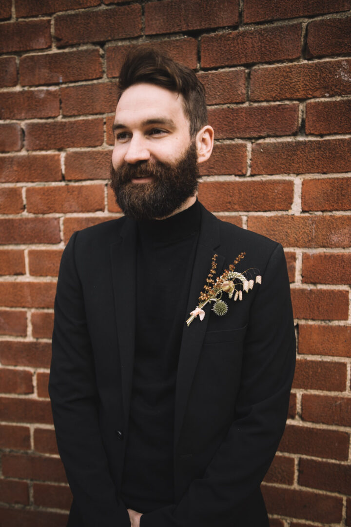 Autumn Wedding Suit Rollneck Jumper Groom Lauren Elliott Photography