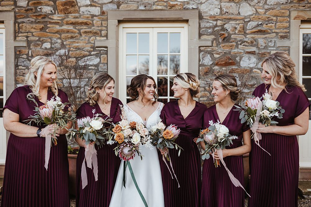 Burgundy Red Bridesmaid Dresses Broughton Sanctuary Wedding Photography34