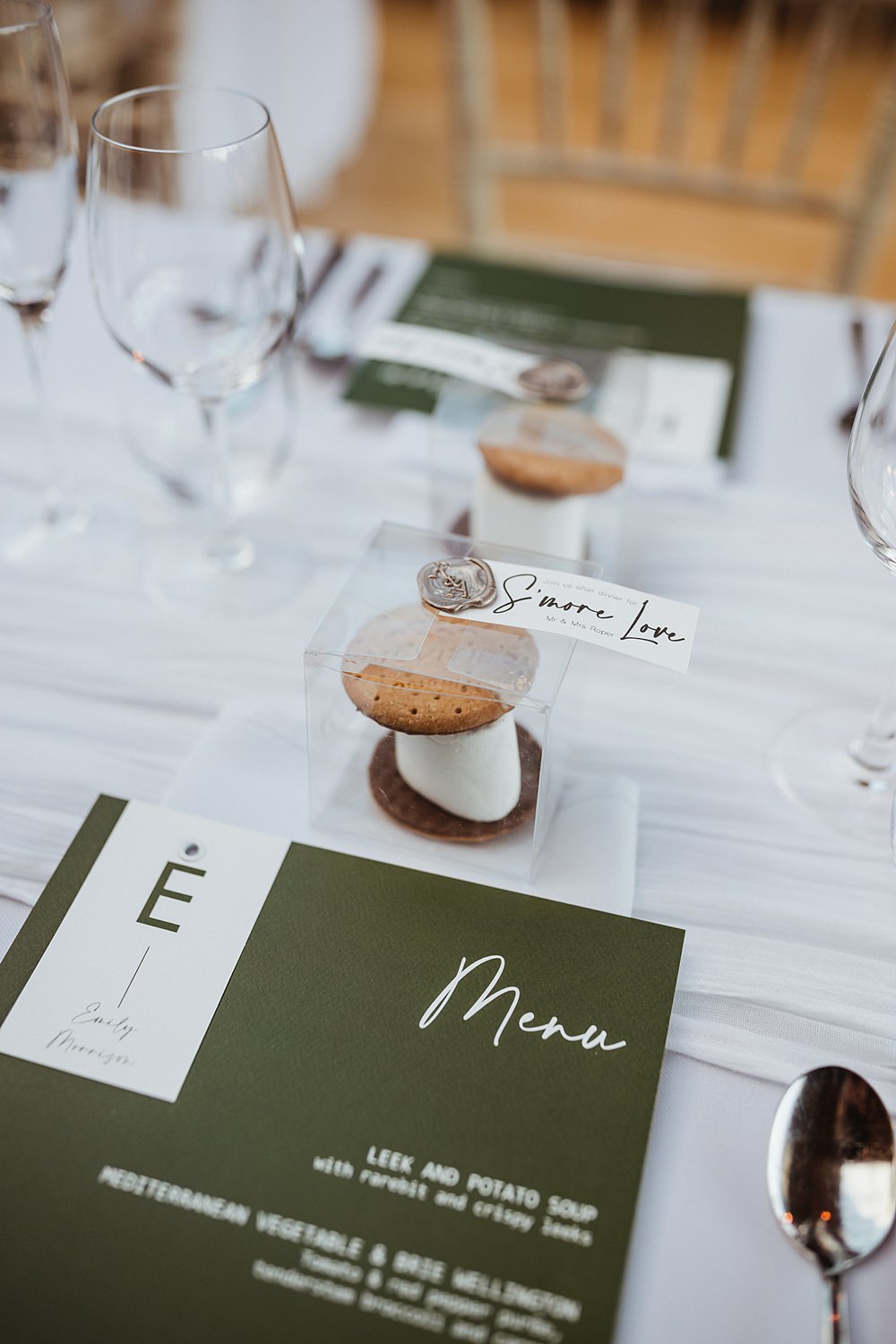 Green Menu Smore Favour Broughton Sanctuary Wedding Photography34