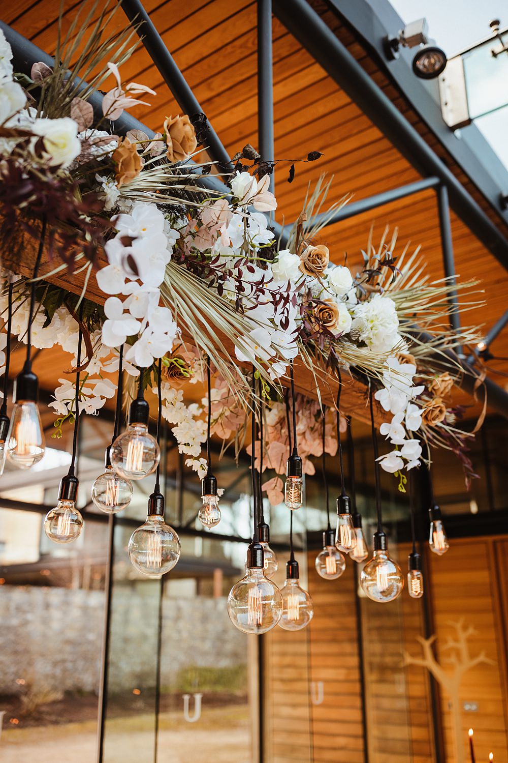Hanging Decor Flowers Lights Broughton Sanctuary Wedding Photography34