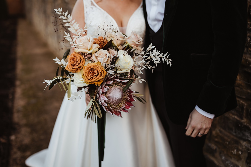 Bouquet Flowers Bride Bridal Orange Rose Protea Broughton Sanctuary Wedding Photography34