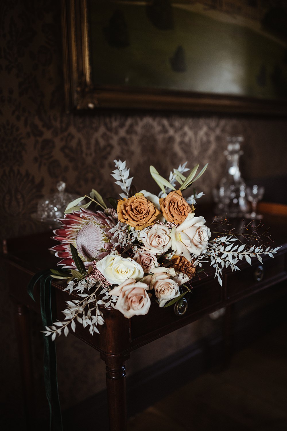 Bouquet Flowers Bride Bridal Orange Rose Protea Broughton Sanctuary Wedding Photography34