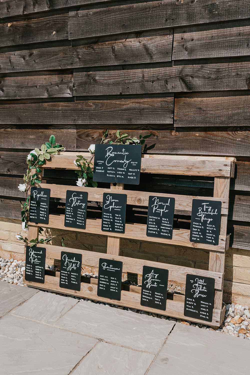 Table Plan Wooden Pallet Chalkboard Cherry Barn Wedding Shelby Ellis Photography