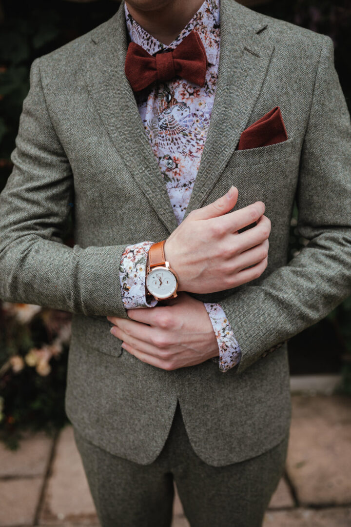Grey Deep Red Autumn Wedding Suit Groom Victoria Baker Weddings
